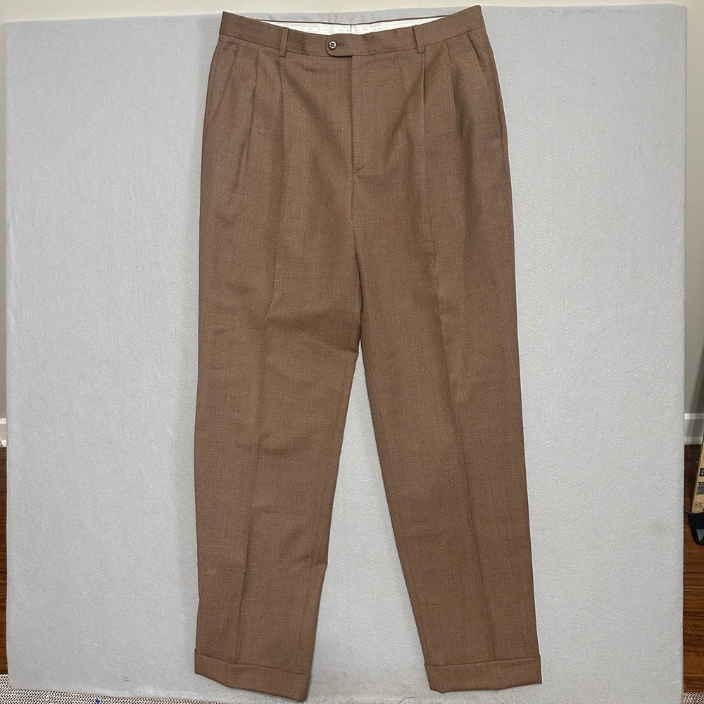 Zanella Bennett BIS Brown Pleated Wool Dress Pants Made in Italy Mens 36 35x32